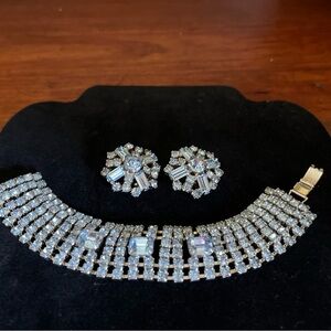 Elegant pale blue Crystal Bracelet and Earring Set. A gorgeous Vintage set.